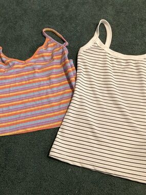 SHEIN Striped Ribbed Camisole Tank Tops - Multicolor & Cream